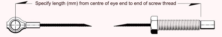 Specify length (mm) from centre of eye end to end of screw thread